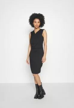 Drapped Neckline Smart Bodycon Sleeveless Mini Dress - Robe En Jersey - Black