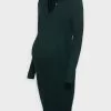 Polo V Ausschnitt Ripp Bodycon Mini Strickkleid - Robe Fourreau - Green