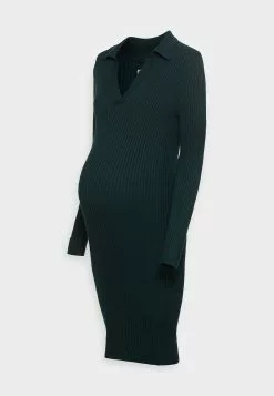 Polo V Ausschnitt Ripp Bodycon Mini Strickkleid - Robe Fourreau - Green