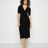 Center Front Knot Low Midi Dress - Robe De Jour - Black