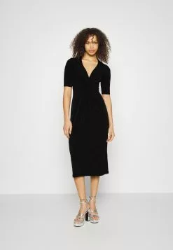 Center Front Knot Low Midi Dress - Robe De Jour - Black