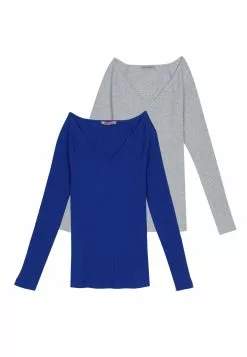 Anna Field 2-Pack - T-Shirt À Manches Longues - Blue/Mottled Grey -Hauts Boutique 3740952350b54d9eb9a967298177002f