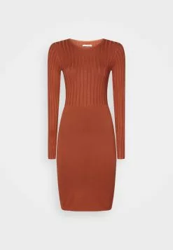 Anna Field Crew Ausschnitt Ripp Top Bodycon Mini Strickkleid - Robe Fourreau - Brown