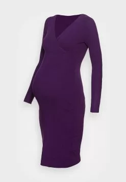 V Ausschnitt Mini Bodycon Ripp Strickkleid - Robe Pull - Purple