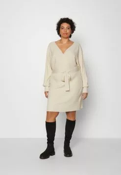 Wrap V Ausschnitt Mini Strickkleid Mit Gürtel - Robe Pull - Off White