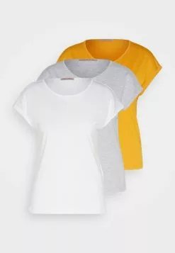 Anna Field 3 Pack - T-Shirt Basique - White/Mottled Light Grey/Dark Yellow -Hauts Boutique 64da417ebc53444592410fc8c3b8ec30