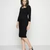 Notch Neckline Midi Dress - Robe En Jersey - Black