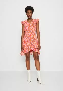 Anna Field Volant Short Dress - Robe De Jour - Red/Multicoloured