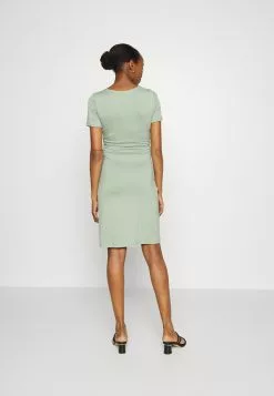 Short Sleeves Ruched Waist Mini Flared Dress - Robe En Jersey - Light Green -Hauts Boutique c8fe3a1087754450a4d132399aa1f01c