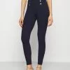 Anna Field Punto Leggings With Button Detail - Legging - Dark Blue