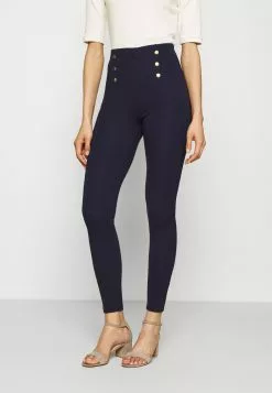Anna Field Punto Leggings With Button Detail - Legging - Dark Blue