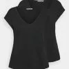 Anna Field Basic V Neck Drop Shoulder 2 Pack - T-Shirt Basique - Black