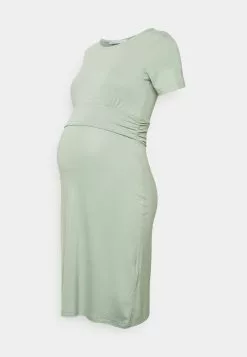 Short Sleeves Ruched Waist Mini Flared Dress - Robe En Jersey - Light Green -Hauts Boutique d7911692bf414b6ea011ce716f6aa094