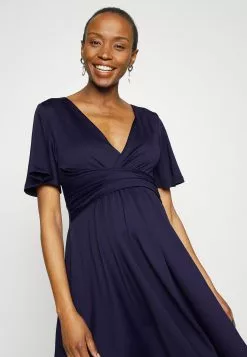 Sleeves Wrap Waist V Flared Mini Dress - Robe En Jersey - Dark Blue -Hauts Boutique d9551b1e49b54f0d89bacfa8c121a8d2