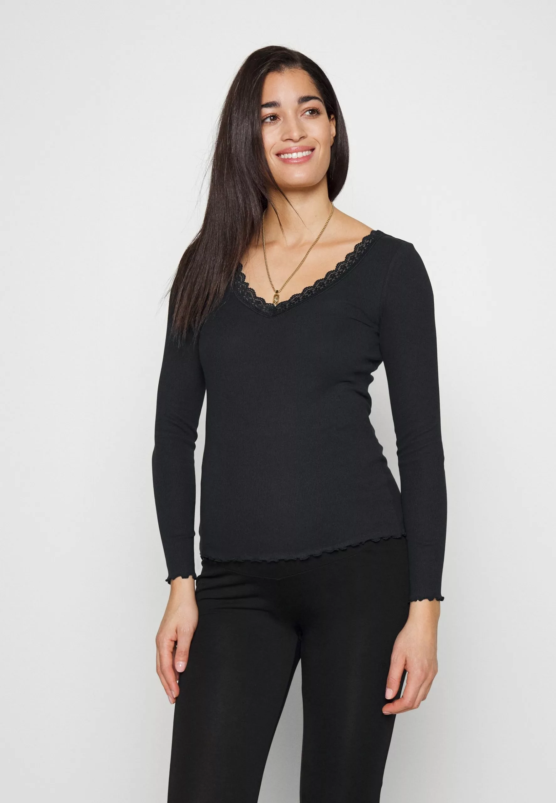 Maternity Ribbed Longsleeve Lace - T-Shirt À Manches Longues - Black
