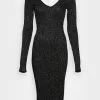 Anna Field Lurex V-Ausschnitt Midi Strickkleid - Robe Fourreau - Black