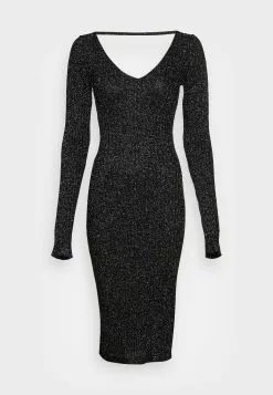 Anna Field Lurex V-Ausschnitt Midi Strickkleid - Robe Fourreau - Black