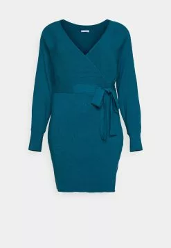 Wrap V Ausschnitt Mini Strickkleid Mit Gürtel - Robe Pull - Teal -Hauts Boutique fc5159f58bee4be986bbac22de2132cb