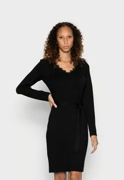 Anna Field Lace Insert V Neckline Loose Dress - Robe Pull - Black